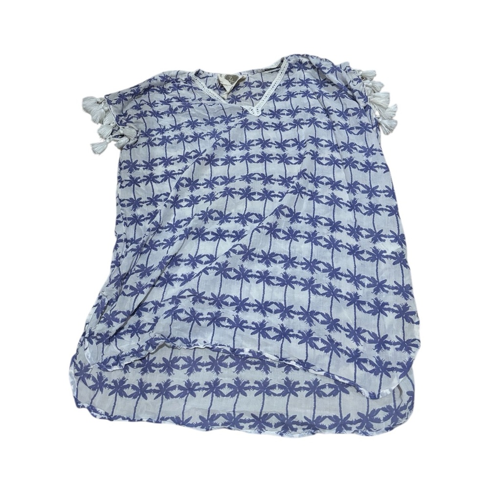 Z&L blue and whiter palm tree tassel swim cover up